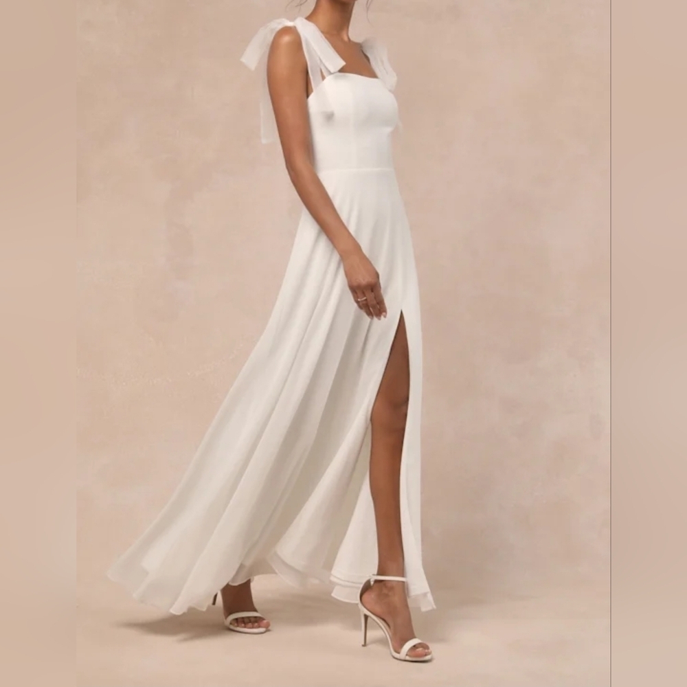 Lulus Radiant Romance White Tie-Strap Maxi Dress